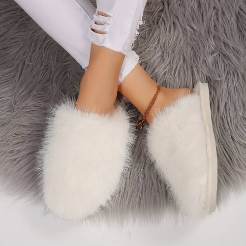 autumn and winter new womens home slippers fashionable fluffy faux fur indoor bedroom slippers women shoes