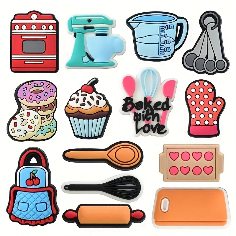 

14pcs Cartoon Cute Kitchen Supplies Theme Shoe Charms, Suitable For Shoes, Bags, Wristbands And Accessories - Gifts For Birthday, Christmas, Valentine's Day, Halloween, Best For Christmas