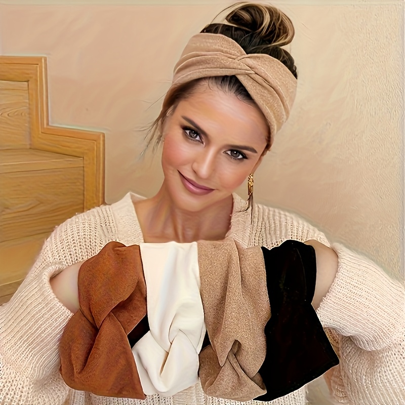 3pcs set elegant simple solid color headbands thick warm  display picture 3