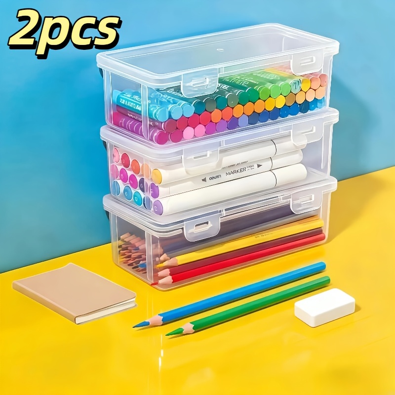 TEMU 2/10pcs Stackable Large-capacity Transparent Storage Box - Office And School Supplies Organizer - Ideal For Storing Markers, Pencils, Highlighters, And Crafts