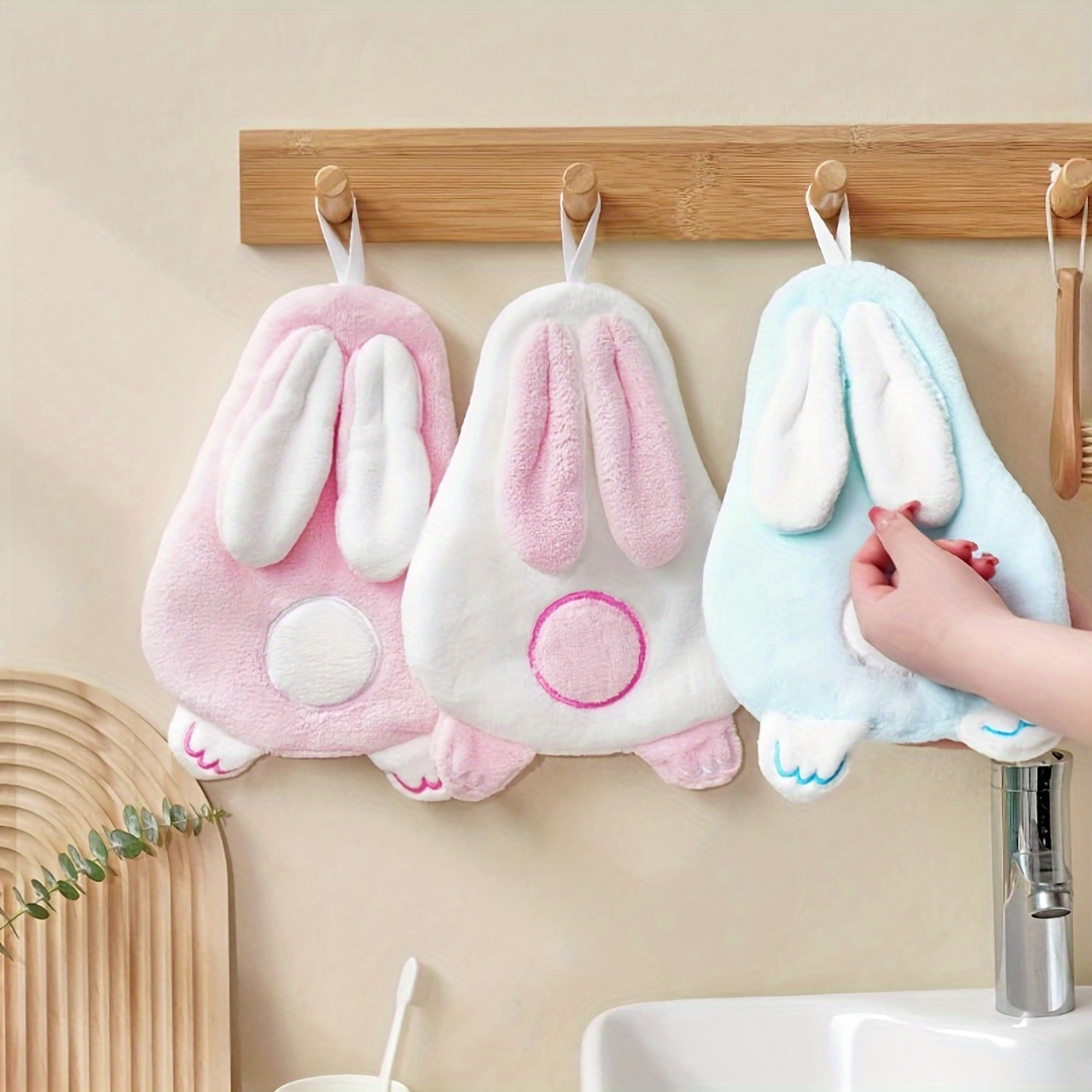 

Cute Bunny Coral Fleece Bath Towel - Thick, Absorbent & Soft Kitchen Towel With Hanging Loop For Bathroom Use Towel Holder For Bathroom Bathroom Towel Holder