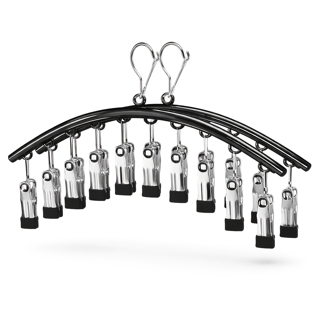 TEMU 2-pack Clip Hangers For Pants, Non-slip Velvet Hangers With 8 Clips, Space Saving Clothes Hangers For Skirts, Shorts, Towels, Socks- Black