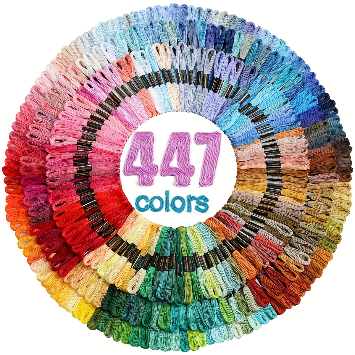 TEMU Set di da in poliestere da 447 colori - Kit di da croce da 8 di lunghezza, filo da premium a 6 , colori ricchi, per cucito, maglia, punto croce,