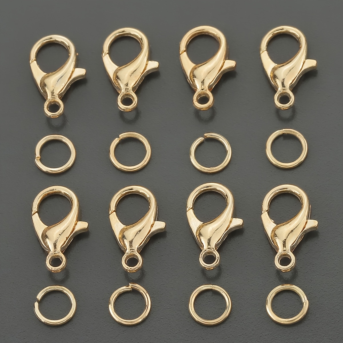 TEMU 160pcs Alloy Lobster Clasp Ring Combo | 60pcs Lobster Clasps, 100pcs Jump Rings For Jewelry Making, Beading, Necklace End Caps, Bracelet