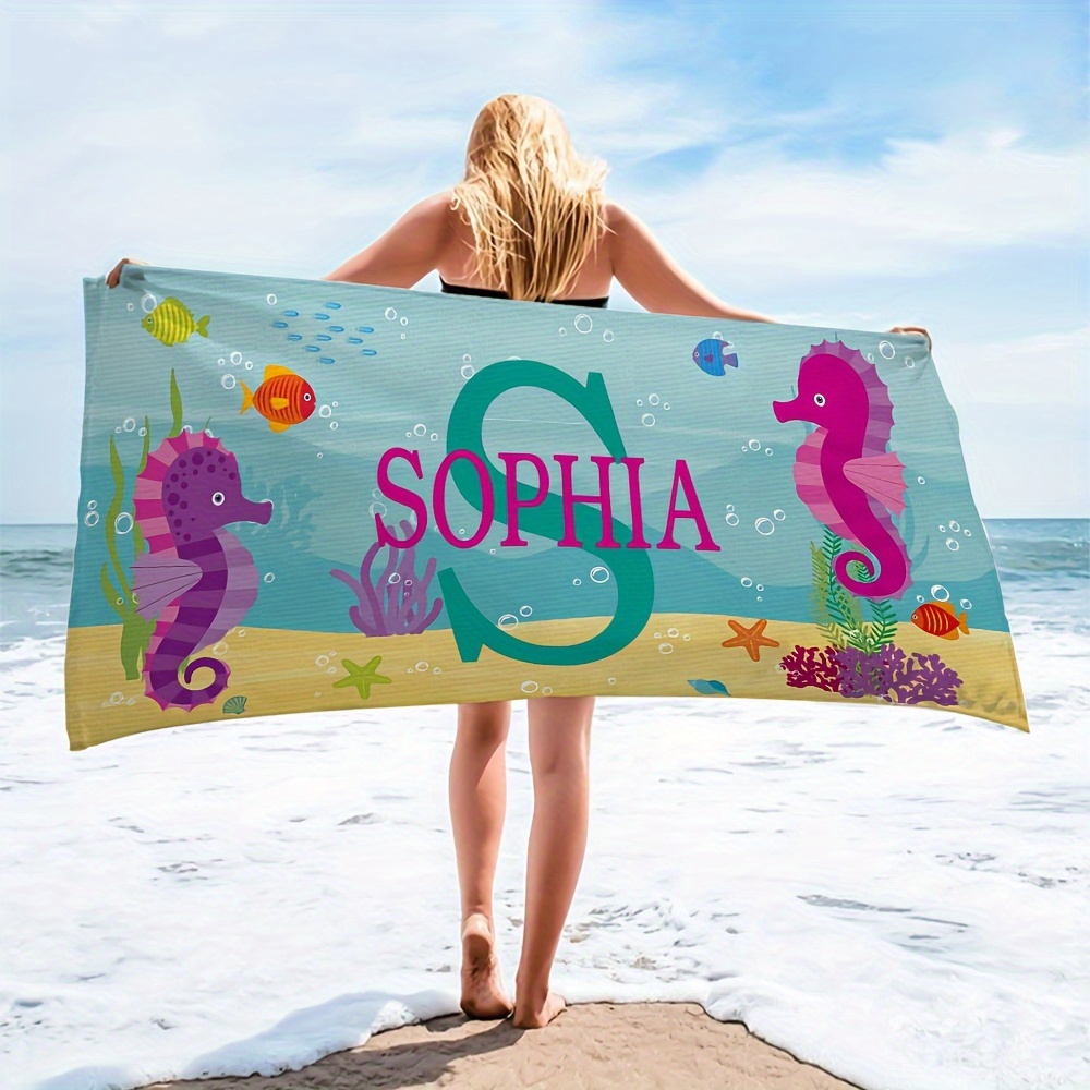 

1pc Personalized Beach Towel, Seahorse Starfish Crab Octopus Customized Beach Blanket, Absorbent & Quick-drying Bath Towel, For Beach Pool Party Outdoor Camping Fitness, Ideal Beach Essentials