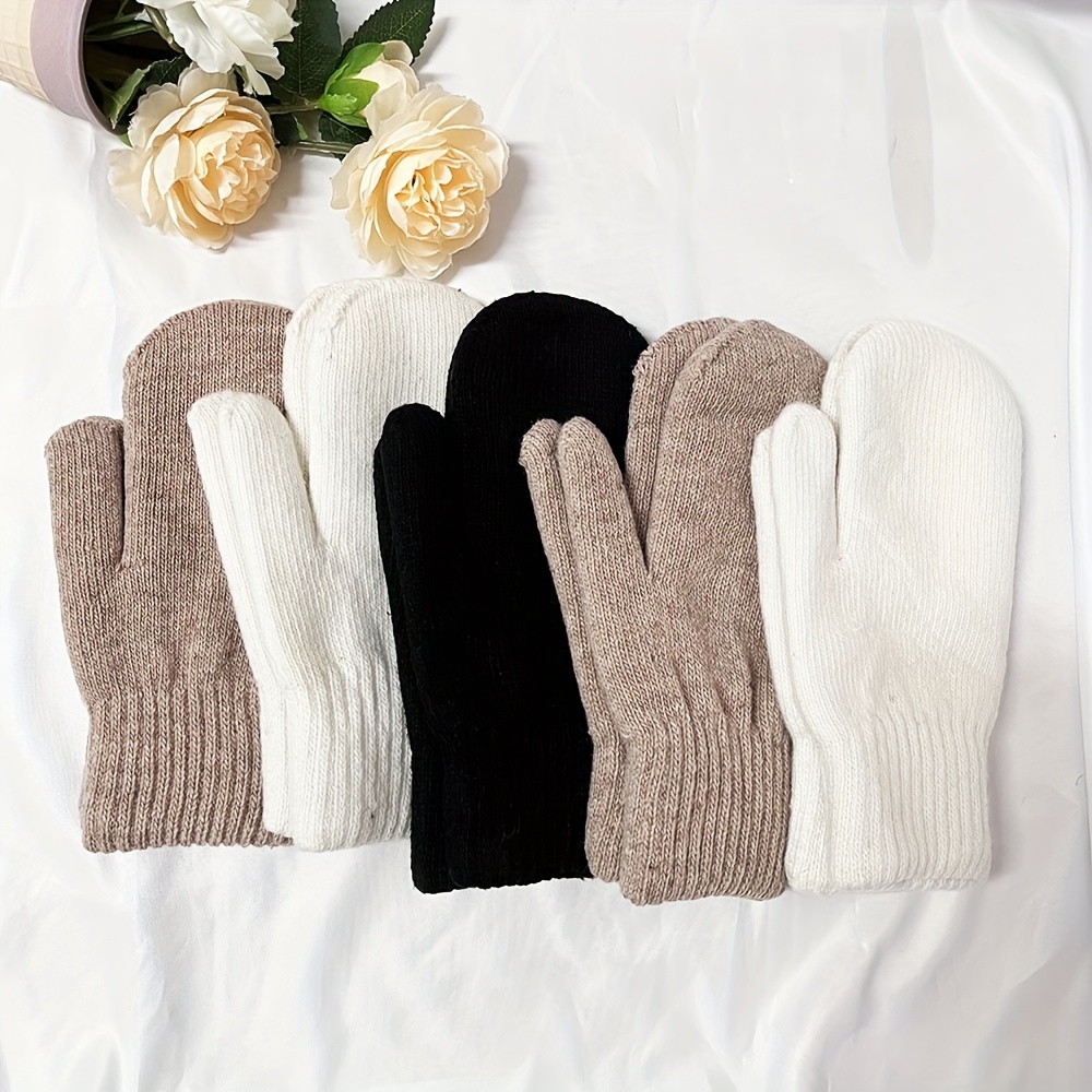 

Women’s Winter Gloves - Cozy Fleece-lined Knit Mittens, Thick For Cold Weather, Beige/white & Black/gray, Soft Ribbed Texture, Hand Wash Only