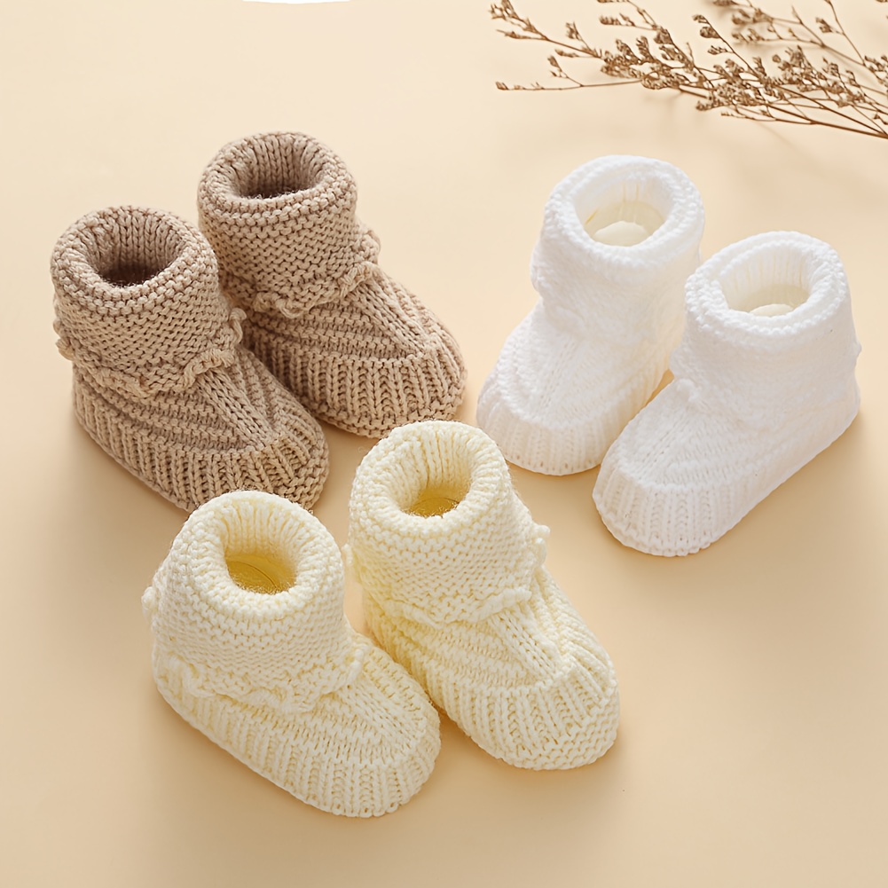 1Pair Baby Knit Socks 0-12m Solid Corchet Walking Socks Ins Cream Solid Color Short Socks for Infant Boys Girls Clothing