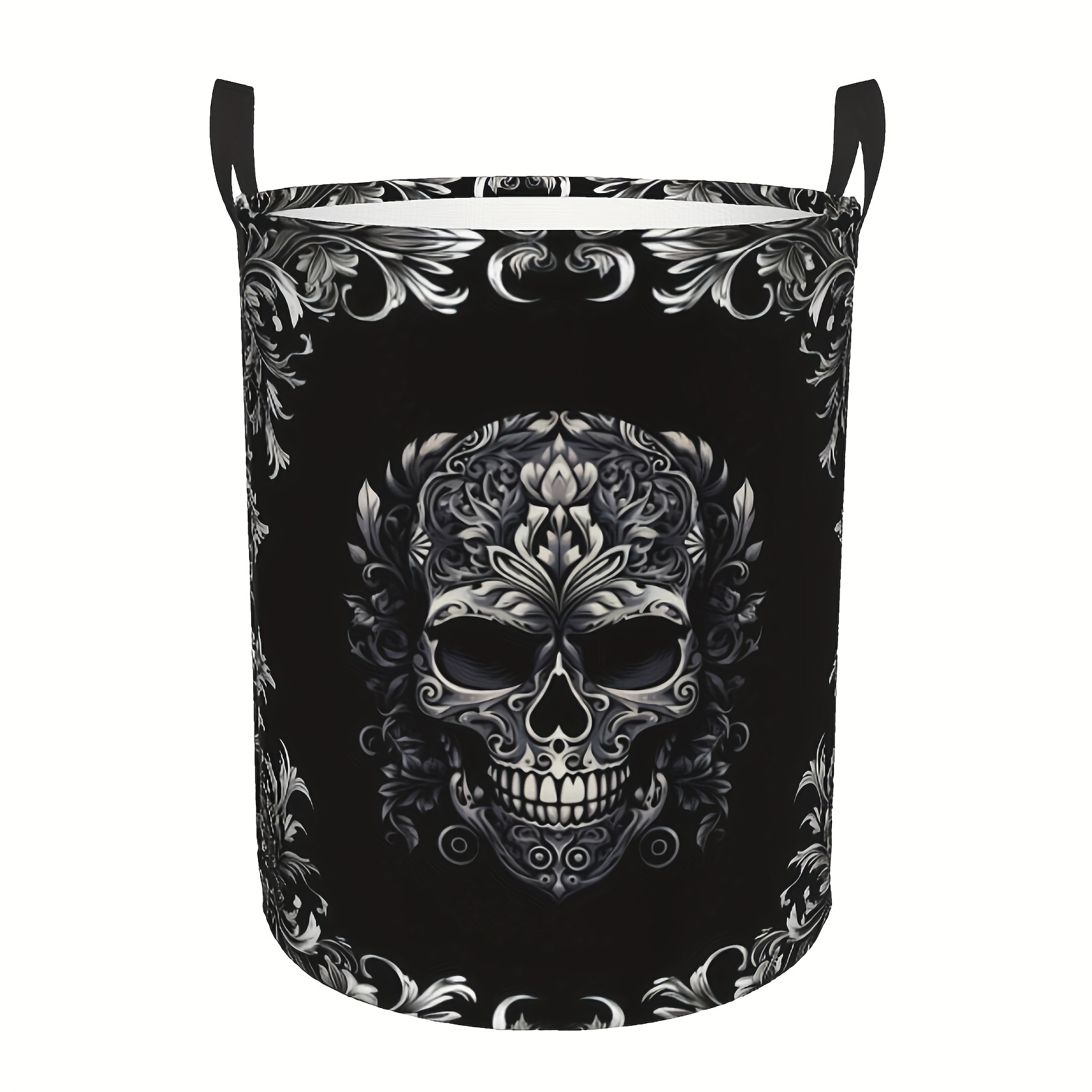 TEMU Large Round Storage Basket With A Gothic Design, Perfect For Organizing Dirty Clothes, ' Toys, Or Blankets In The, Bedroom, Or Bathroom, Laundry Baskets