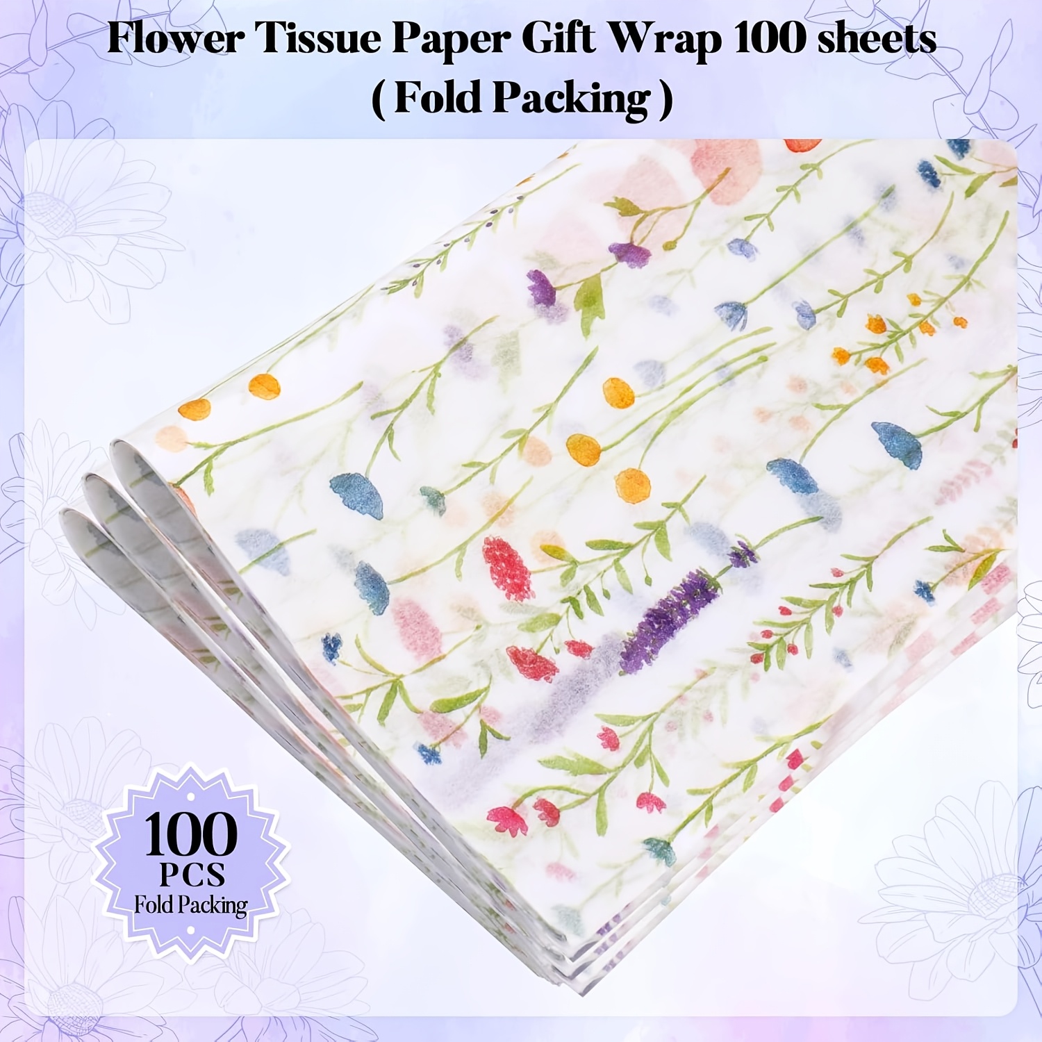 E-shop 100 Blatt buntes Lavendelmuster-Design-Verpackungspapier, 20''x 14'' Geschenkverpackungspapier, geeignet für Hochzeiten, Valentinstagsgeschenke,