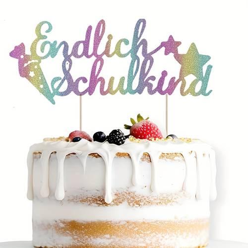 1 stück erster schultag kuchentopper - glitzernd - für geburtstage, kindergartenpartys, vorschulfeiern - einfach zu verwendende tortenverzierung - perfekte schuldekoration, lustiges partyaccessoire, langlebige festdeko, holzdécor, deko für halloween, weihnachten & feierlichkeiten