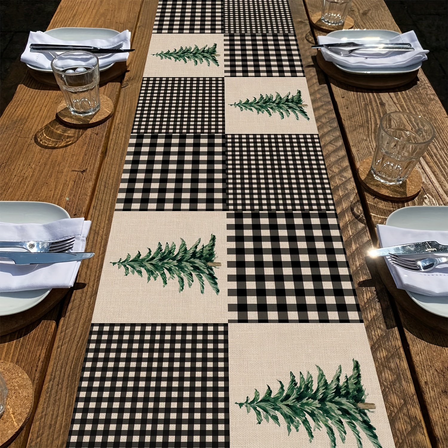 

Buffalo Plaid & Snowflake Christmas Table Runner - Linen, Perfect For Holiday Dining Decor, Available In 13x48/72/108 Inches