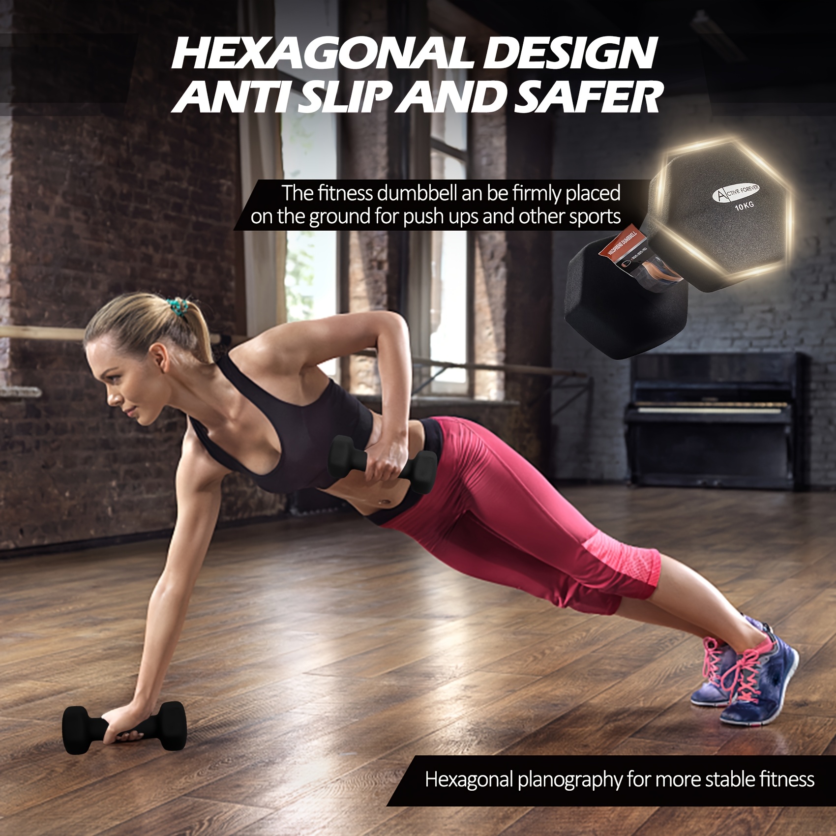 2 Sets of 10 Kg Hexagonal Dumbbells, Portable Handheld Set