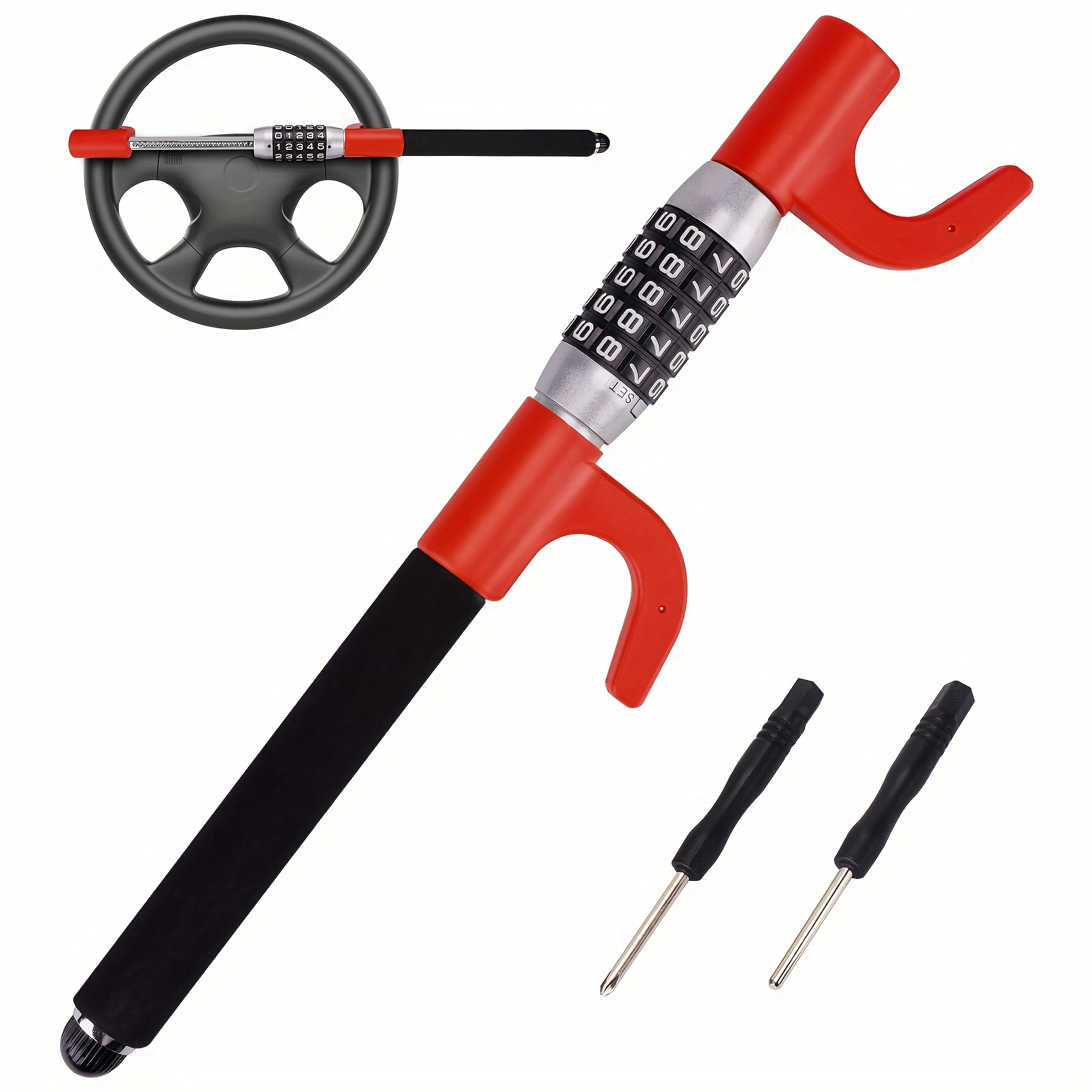 TEMU Steering Wheel Lock, Car Lock Anti Theft Keyless Extendable Retractable Password 5 Coded Combination Lock, Heavy Duty Universal Fit