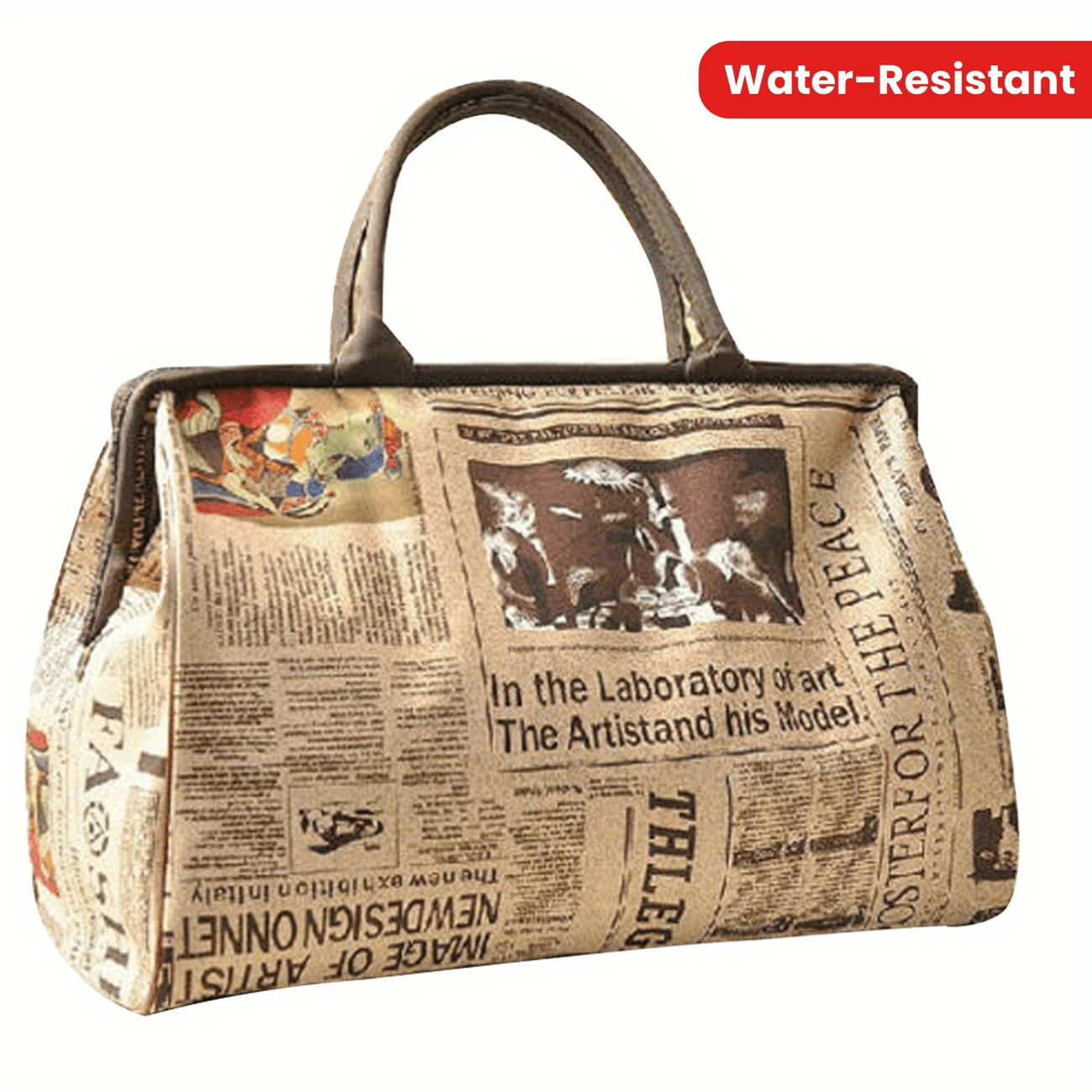 stylish travel bag with unique newspaper print and removable clutch for women your perfect travel companion details 9
