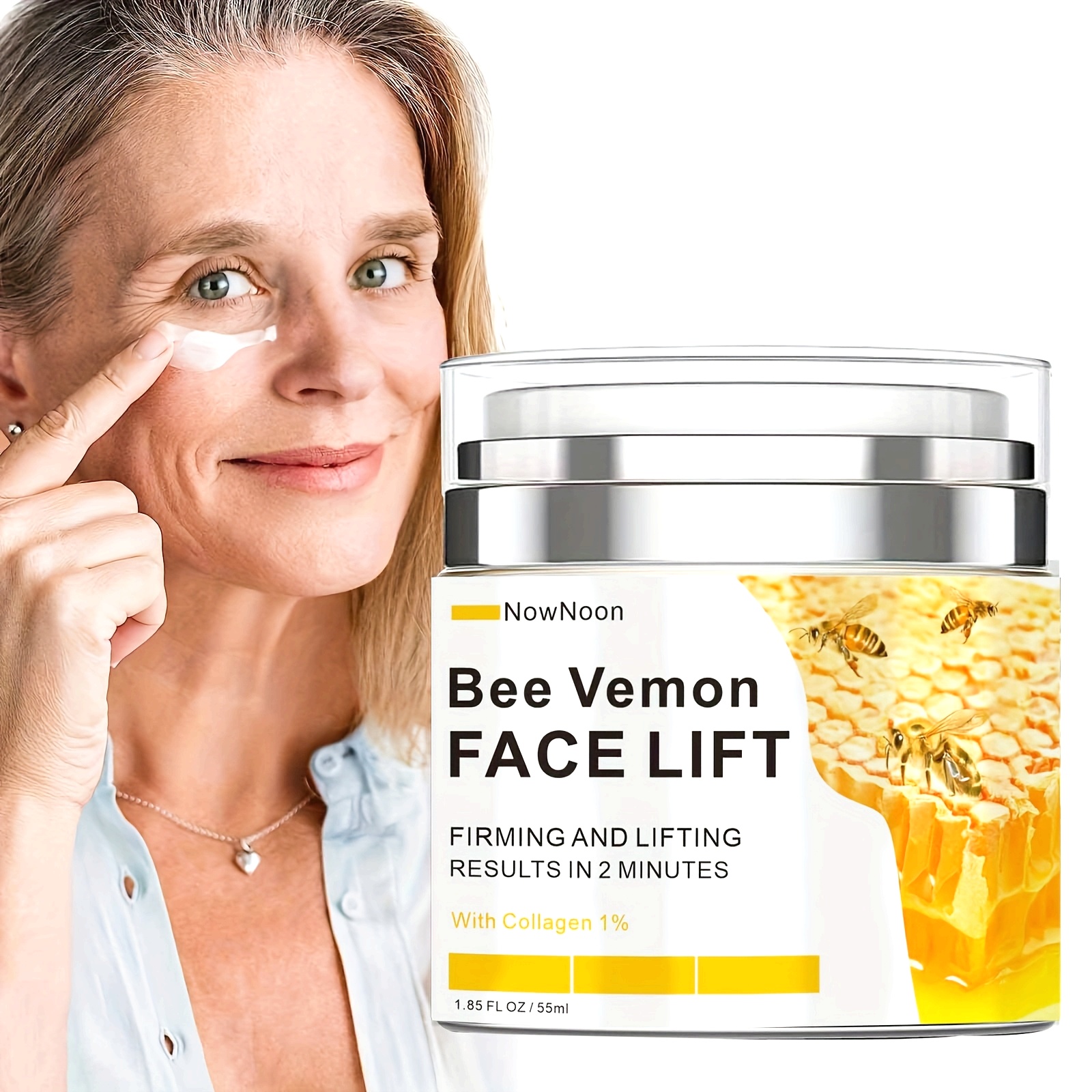 NowNoon Vemon Instant Lifting face cream -1.85oz., collagen enhancement formula containing oxyhydrogen acid, alcohol free, 2 minutes of tightening and lifting, fade fine lines and wrinkles, suitable for all Light Beige tones, Skincare,, Nongreasy Feel, Lightweight Texture, Alcoholfree Skincare, Hydrating Moisturizer, Mature Light Beige Care, Skincare Routine