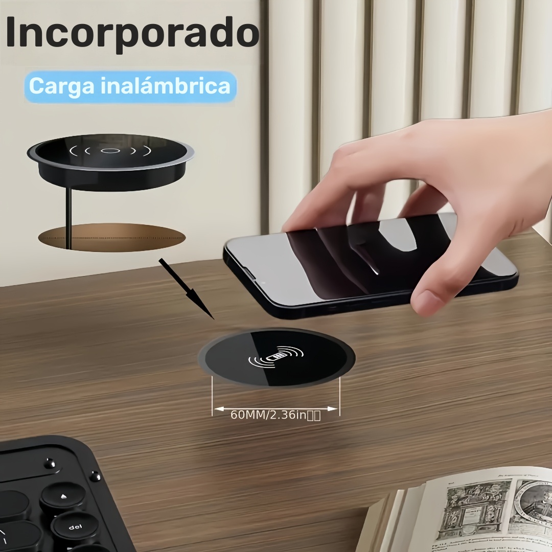 Cargador inalámbrico empotrado para escritorio, orificio universal de 60 mm, estándar QI, ideal para muebles inteligentes, oficina, KTV, mesita de noche o escritorio, compatible con todos los dispositivos con función de carga inalámbrica - Imagen 5
