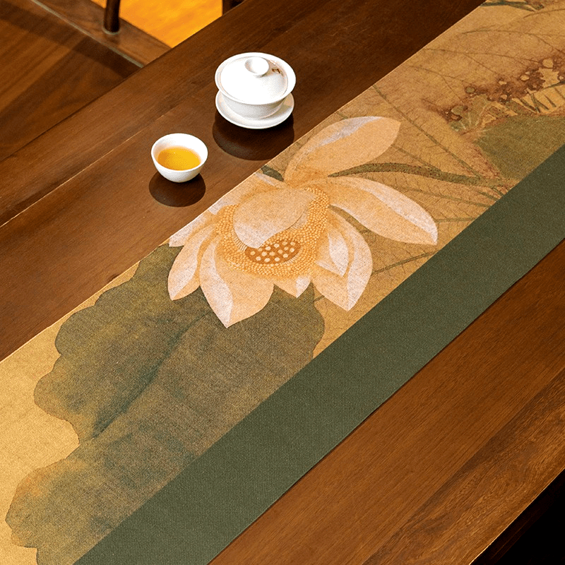 

1pc Table - Chinese Lotus Tea Cloth, Table For , Restaurant, And Decor