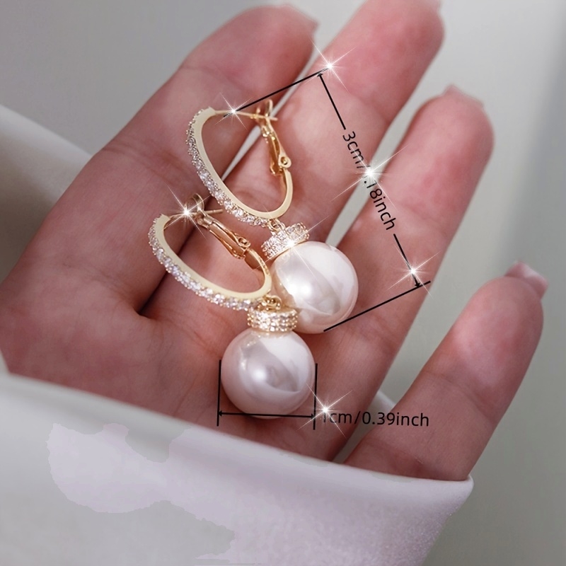 Classic Style Golden Hoop Earrings with Faux Pearl Pendant