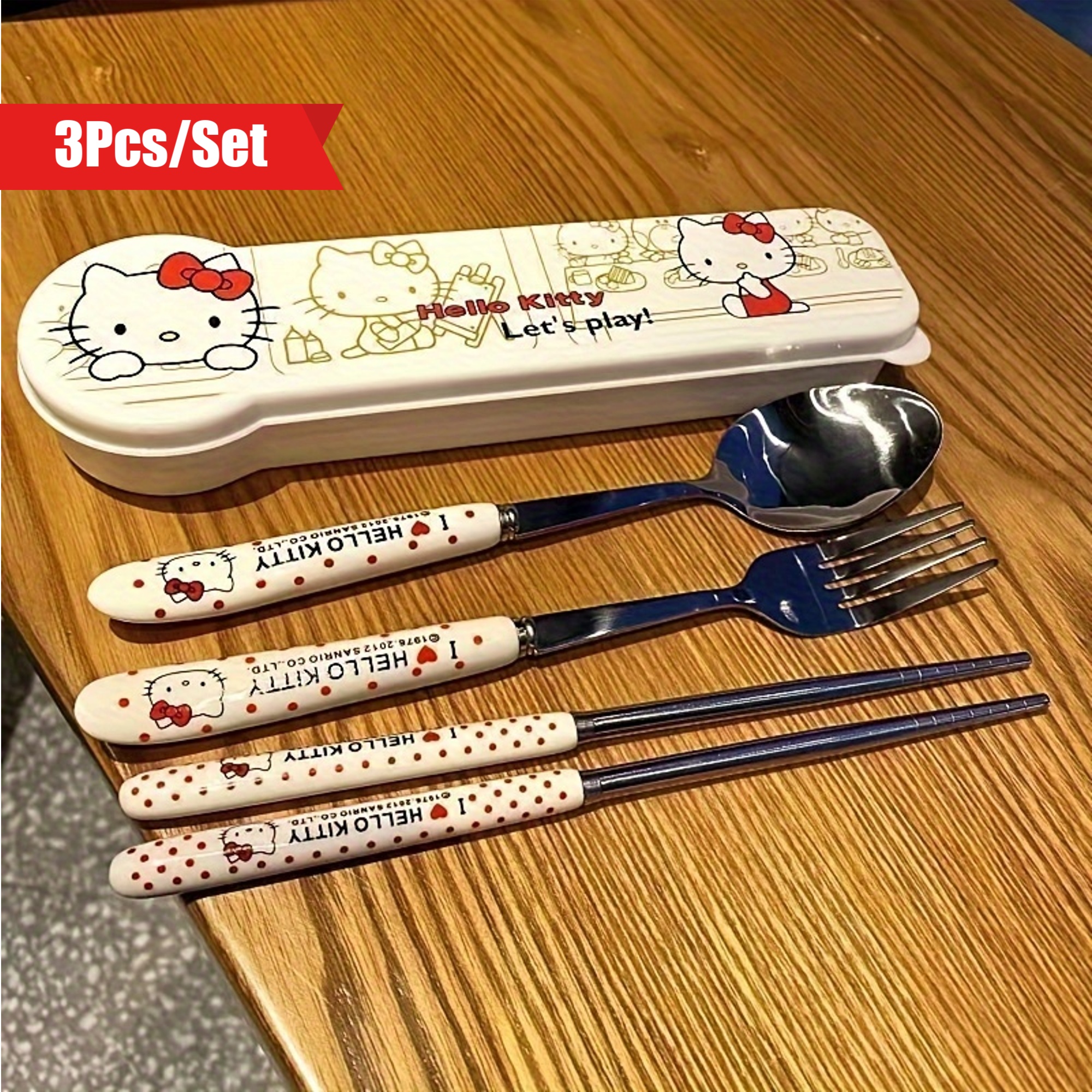 

Hello Kitty 3pcs Stainless Steel Travel Cutlery Set - Portable, , Rust-resistant, Food-grade, For School, Office, Outdoor Use