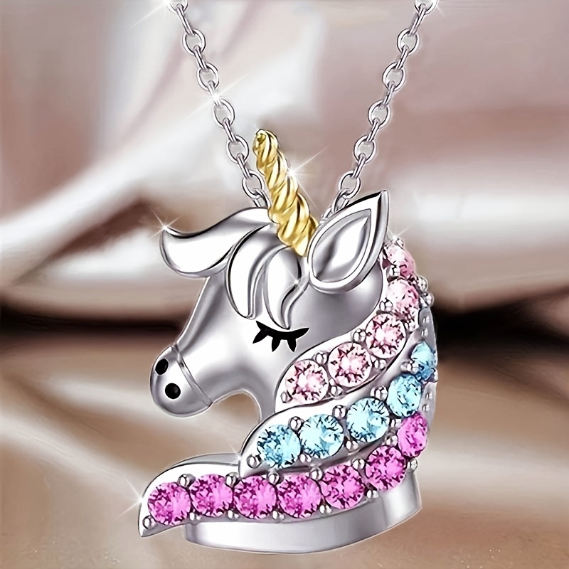 Fashion Adorable Unicorn Charm Pendant Necklace Plated White K Girls Gift  New