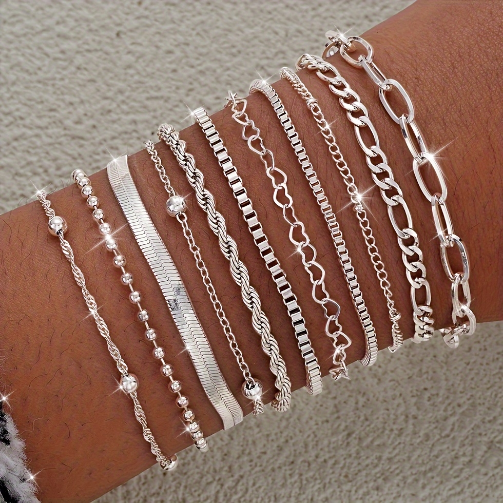 11pc Twisted Snake Bone Chain Bracelet Set for Ladies