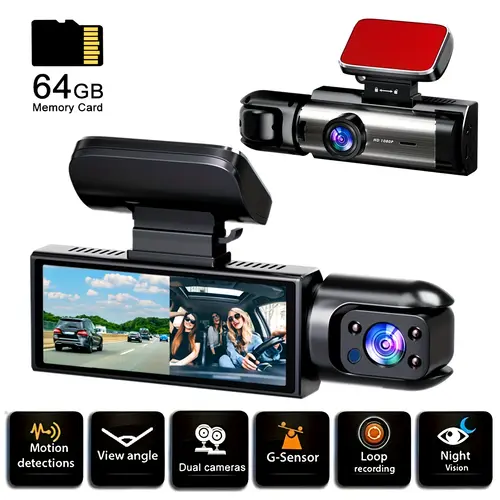 inch channel dash cam front interior car camera with 64gb memory card night motion detection loop recording parking monitor car security camera sleek durable camera dash camera for cars