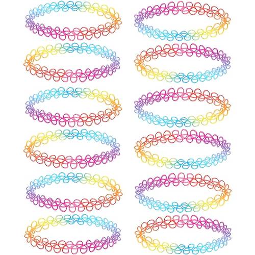 set mit 12 bunte elastische choker-halsketten
