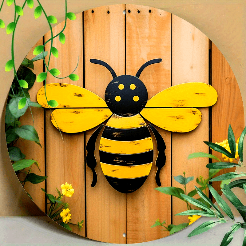 

1pc, Round 8x8inch(20x20cm) 2d Aluminum Bee Wall Art Decor, Set Of 1, Aluminum Outdoor Sign - Weather Resistant, Pre-drilled, Waterproof For Home, Living Room, Coffee Shop, Office Decoration