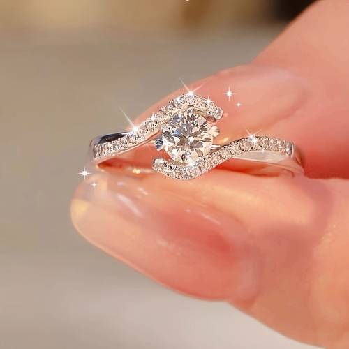 elegant 925 sterling silver ring suitable for daily and gift occasions valentines day jewelry hollowed out twisted four claw circular engagement ring