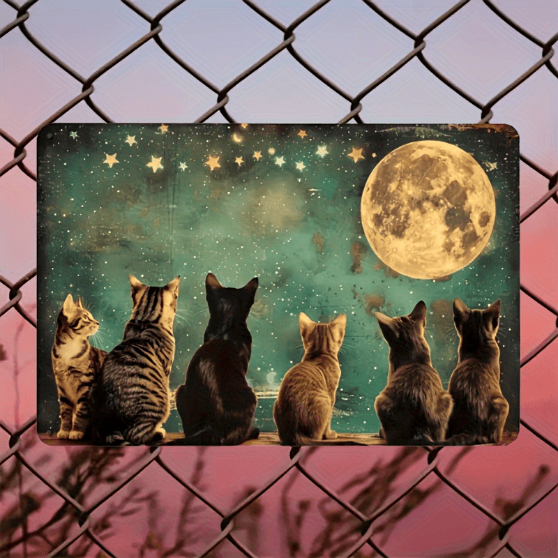 

Vintage Cat & Moon Metal Tin Sign - 12x8" | Iron Wall Art For Home, Bar, Cafe, Garage | Indoor/outdoor Decor