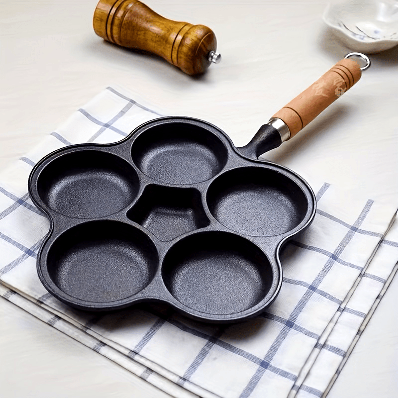 cast iron frying pan with   and 1 star shaped compartments 6 egg cups multi purpose kitchen cooking pan for pancakes breakfast sandwiches eggs and sausage pies   non stick surface durable cast iron handle 0