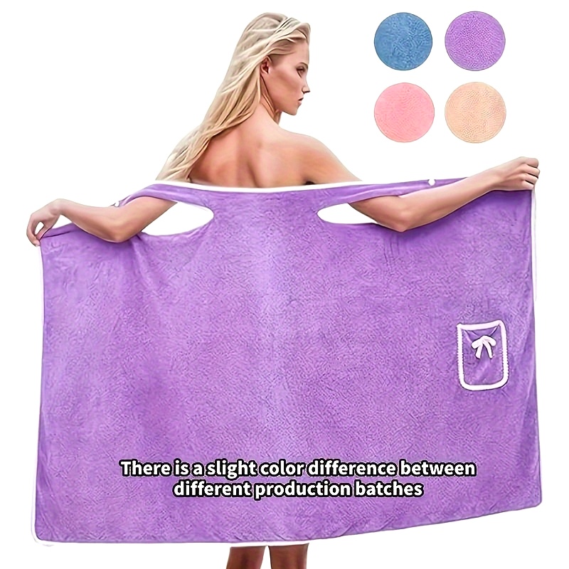 Practical Women's Ultra-Soft Coral Fleece Bathrobe with Cute Bow Pocket - Thick Absorbent Wearable Towel Skirt for Home, Plush Cozy Clothing, Multiple Colors Available, Wearable Bath Towel