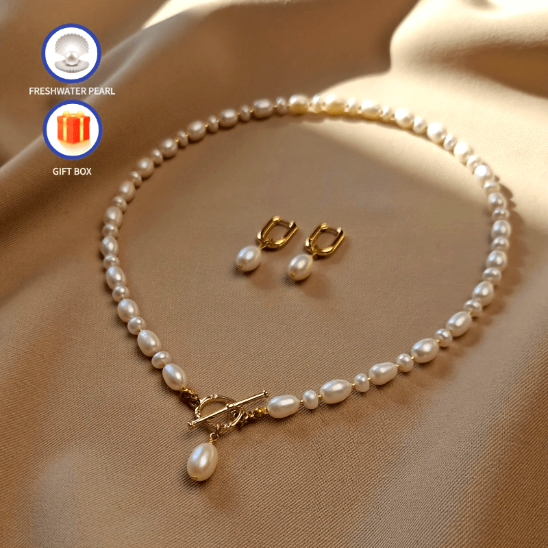 Natural Freshwater Pearls Necklace and Dangle Earrings Set