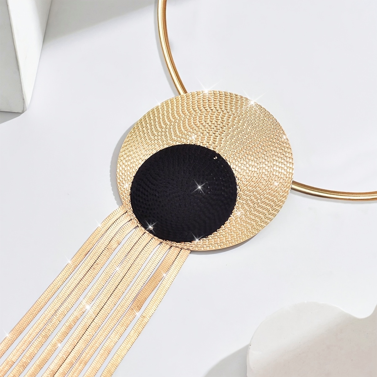 Vintage Fingerprint Pendant with Tassel Necklace