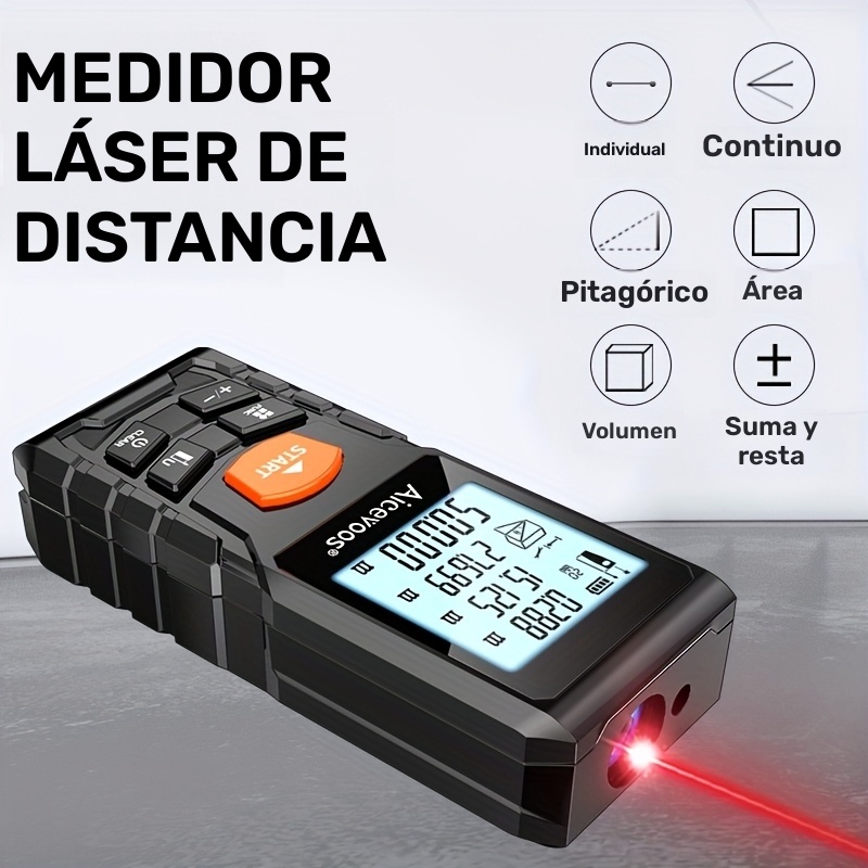 Medidor láser digital de alta precisión AICEVOOS, alcance de 50 a 120 m, alimentado por batería, carcasa de goma, cinta métrica electrónica para medición industrial, herramienta de medición|medidor de distancia digital|cinta con carcasa de goma - Imagen 4