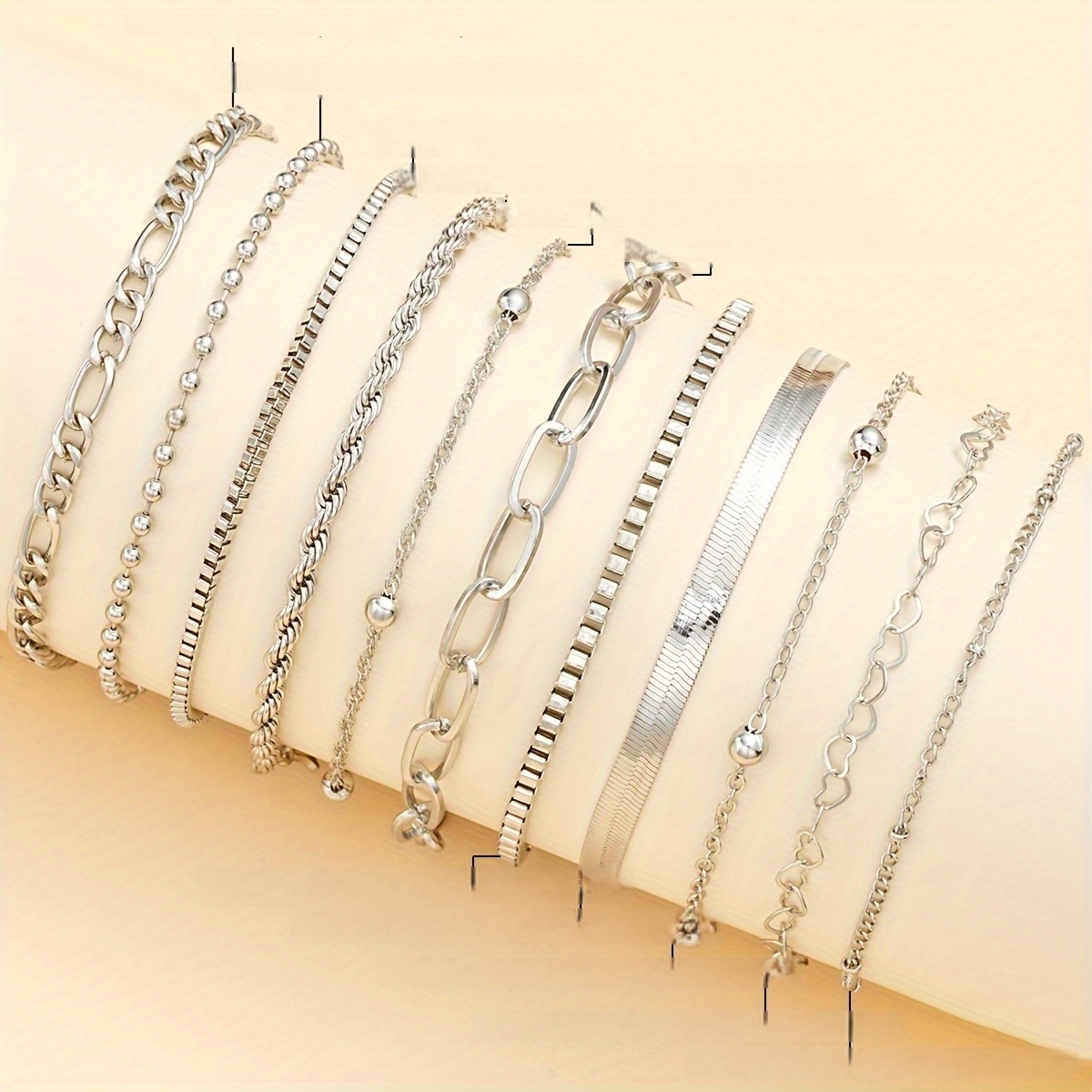 11pc Twisted Snake Bone Chain Bracelet Set for Ladies