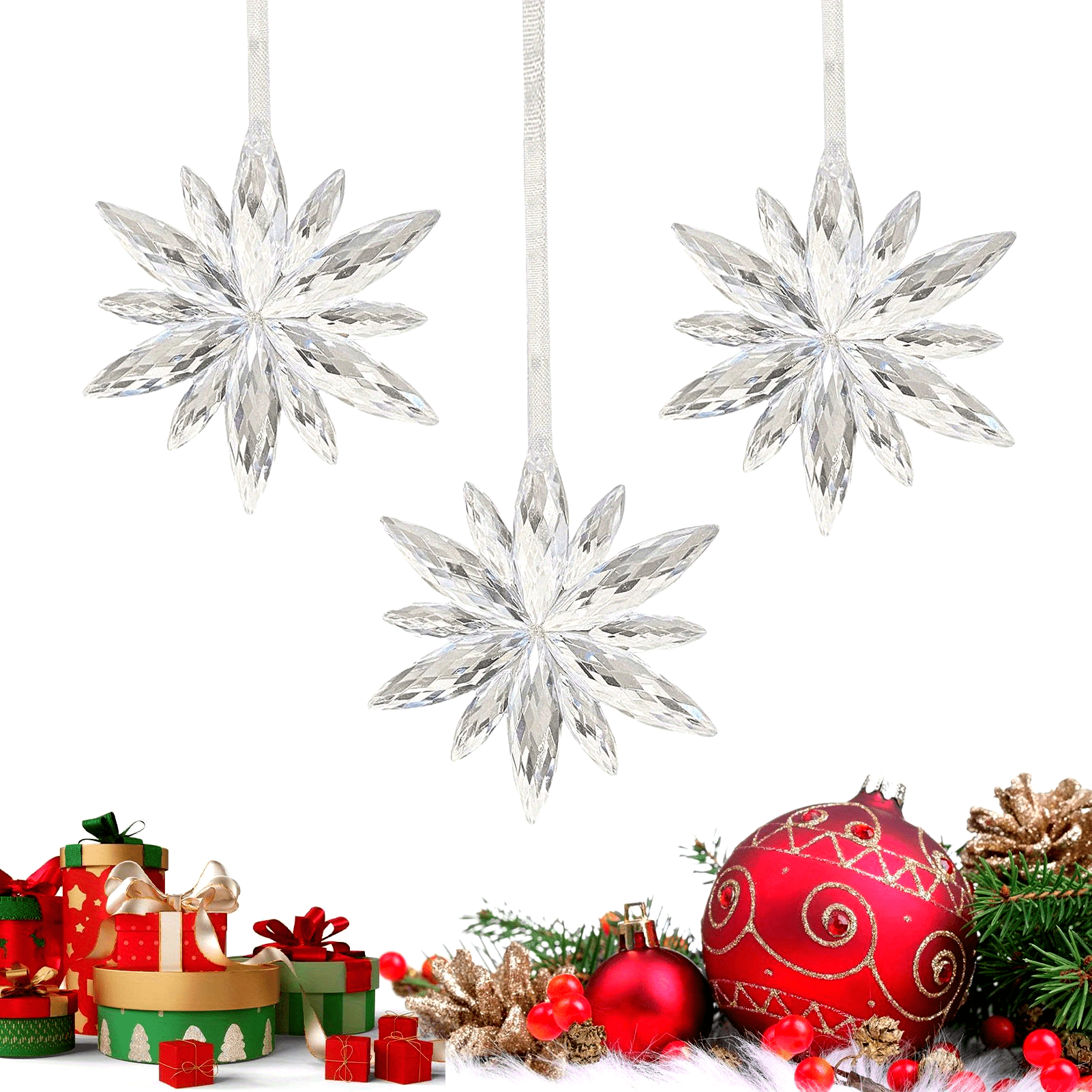 

8pcs Christmas Ornaments - Clear Pendants For , , No Needed, For & Decor