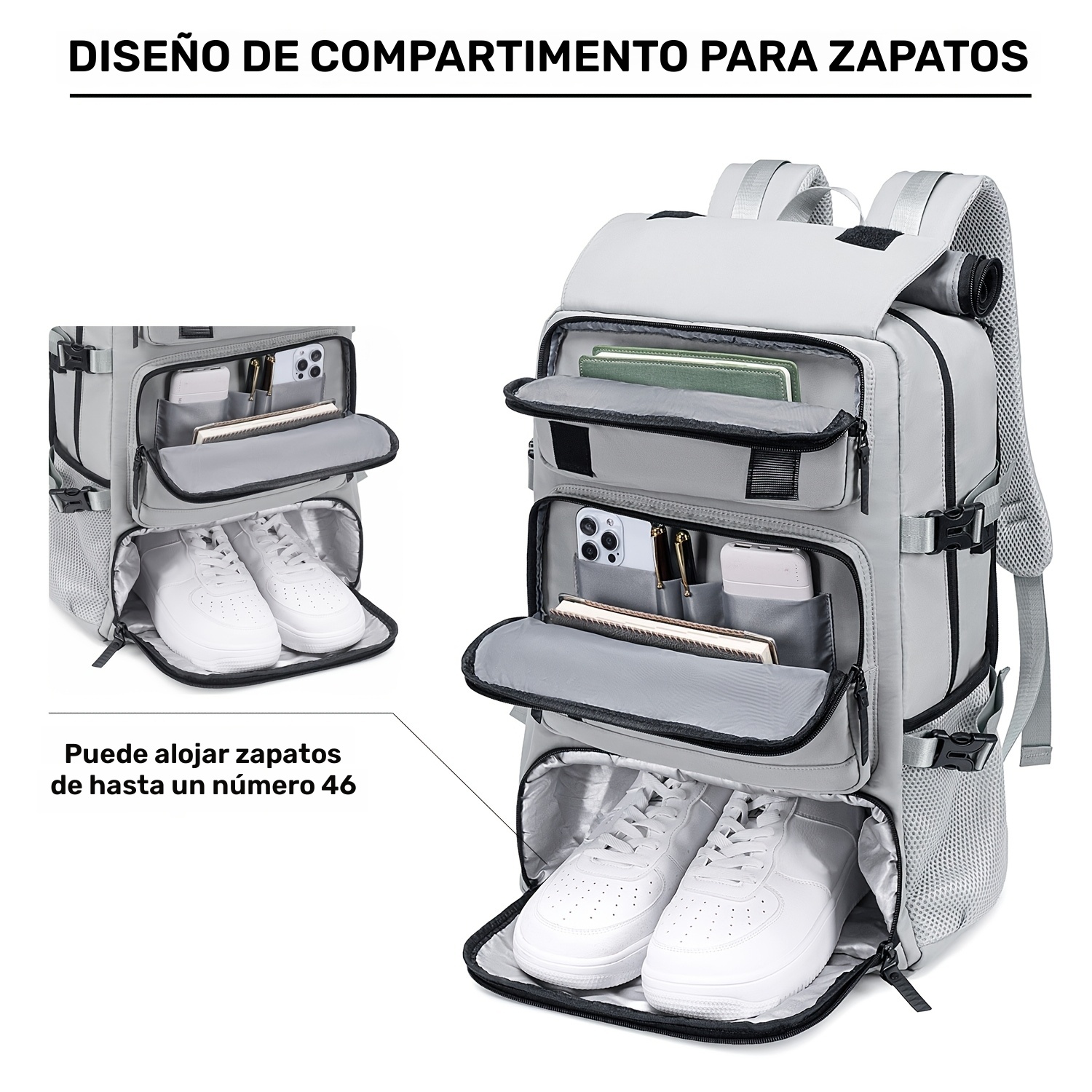 1pc Bolso de Viaje para Hombres, Bolso de Gran Capacidad para Senderismo, Bolso Multifuncional para Negocios y Computadora, Bolso Impermeable con Bolso para Tenis - Imagen 6