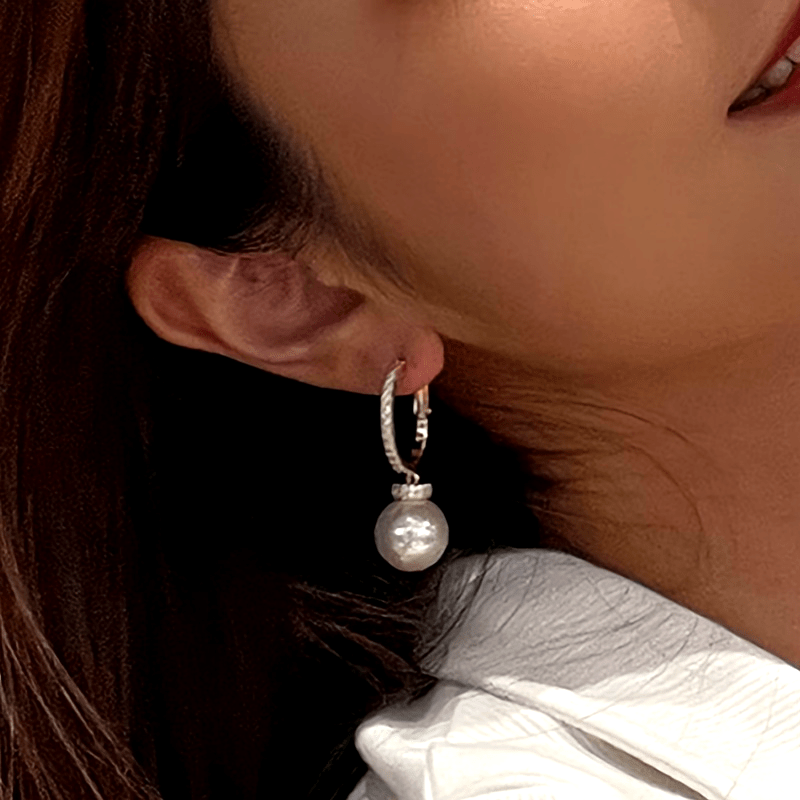Classic Style Golden Hoop Earrings with Faux Pearl Pendant