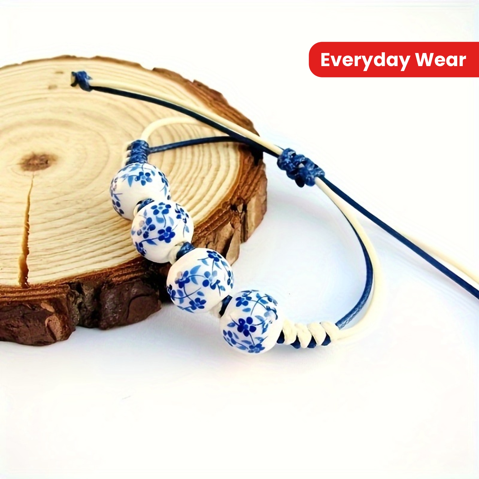 Porcelain Beaded Adjustable Bracelet, Everyday Wear