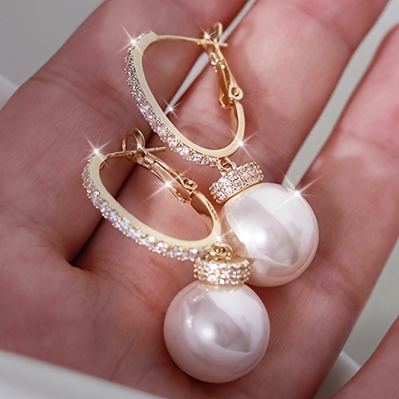 Classic Style Golden Hoop Earrings with Faux Pearl Pendant