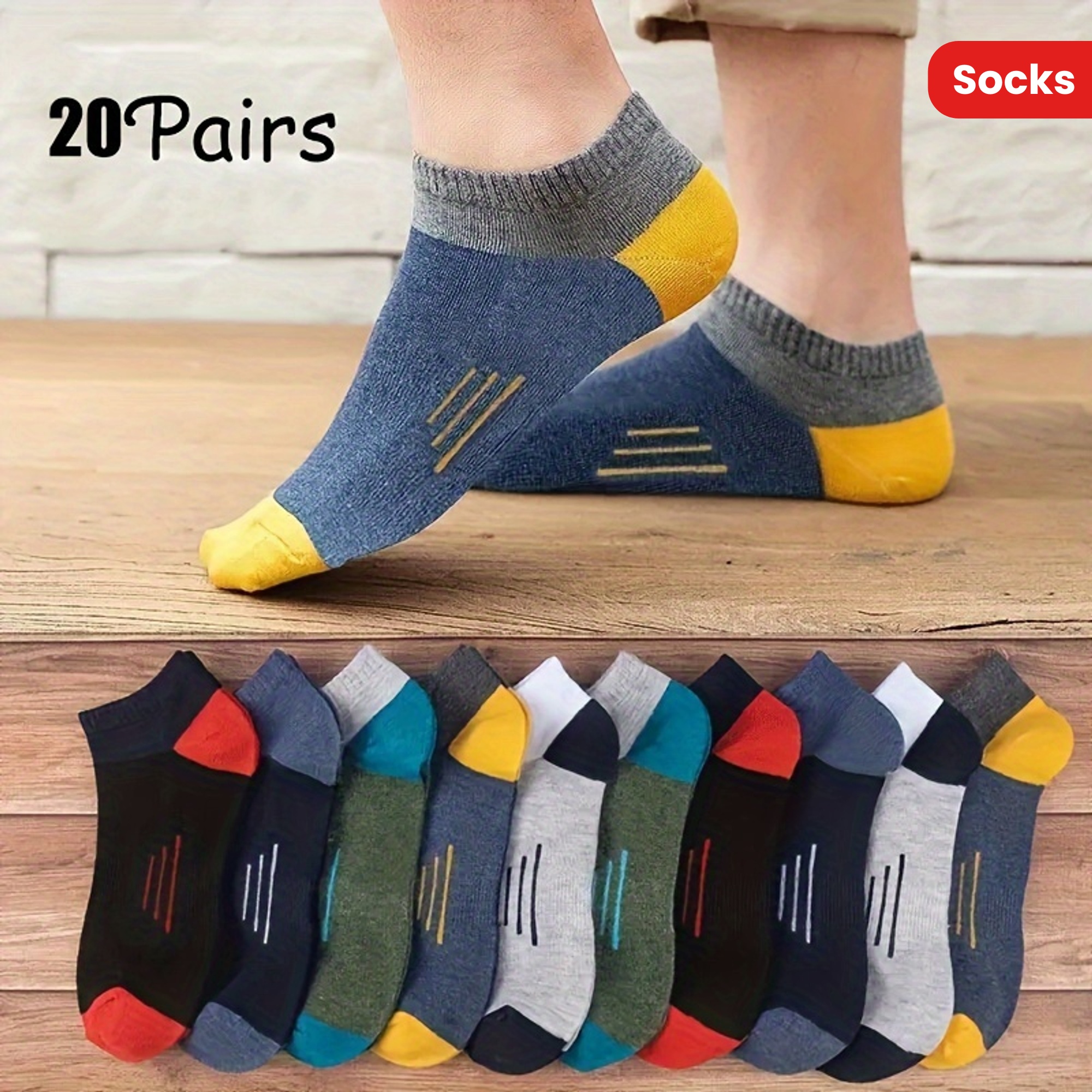 20 pairs mens anklet short crew socks breathable comfy casual socks sweat absorbing fashion socks details 1