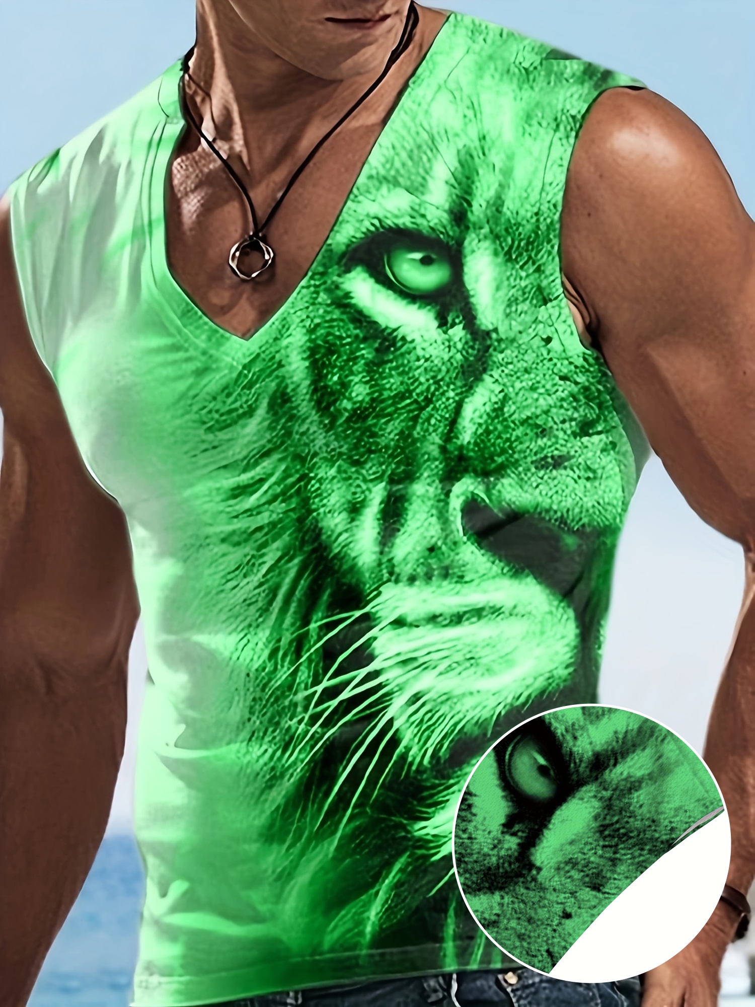 Erkekler için Büyük Beden 3D Aslan Baskılı Atlet, Spor Fitness Rahat Kolsuz Tişörtler