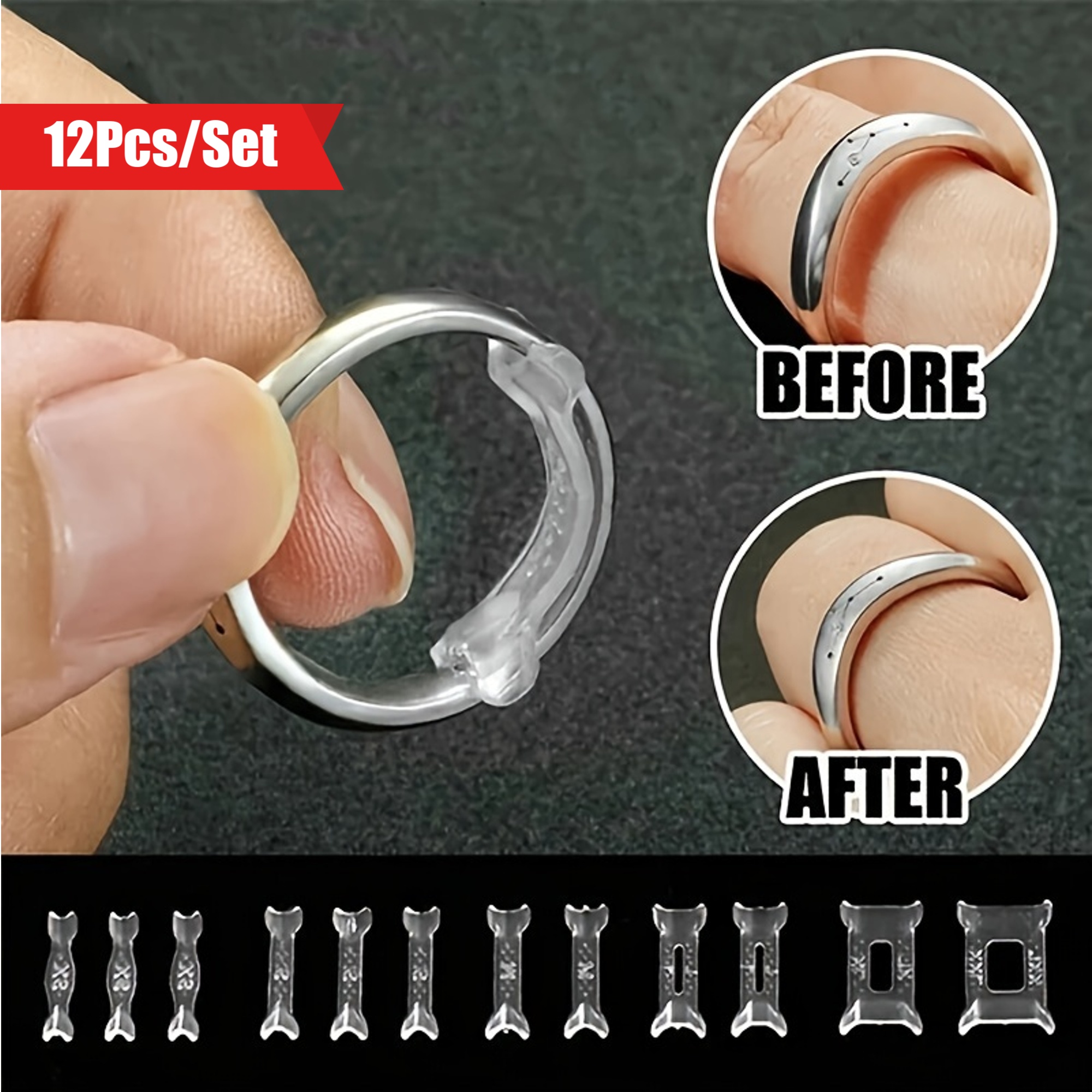 

12 Rings/set, Adjustable Pad, Ring Size Adjuster, Fixed Size, Ring Reduction Pad, Essential For Wedding Rings