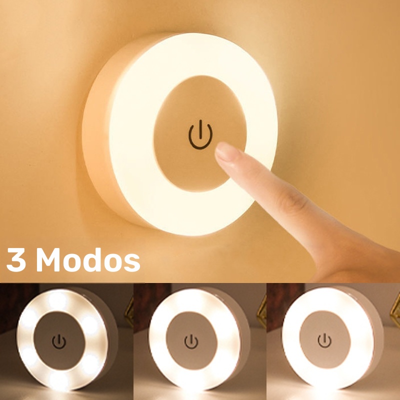 1 Pieza, Lámpara De Noche Con Sensor Táctil LED, 3 Modos De Nocturnos, Para Pared Con Base Magnética Recargable Por USB, Redonda Y Portátil, Con Atenuación, Para Decoración De Habitaciones