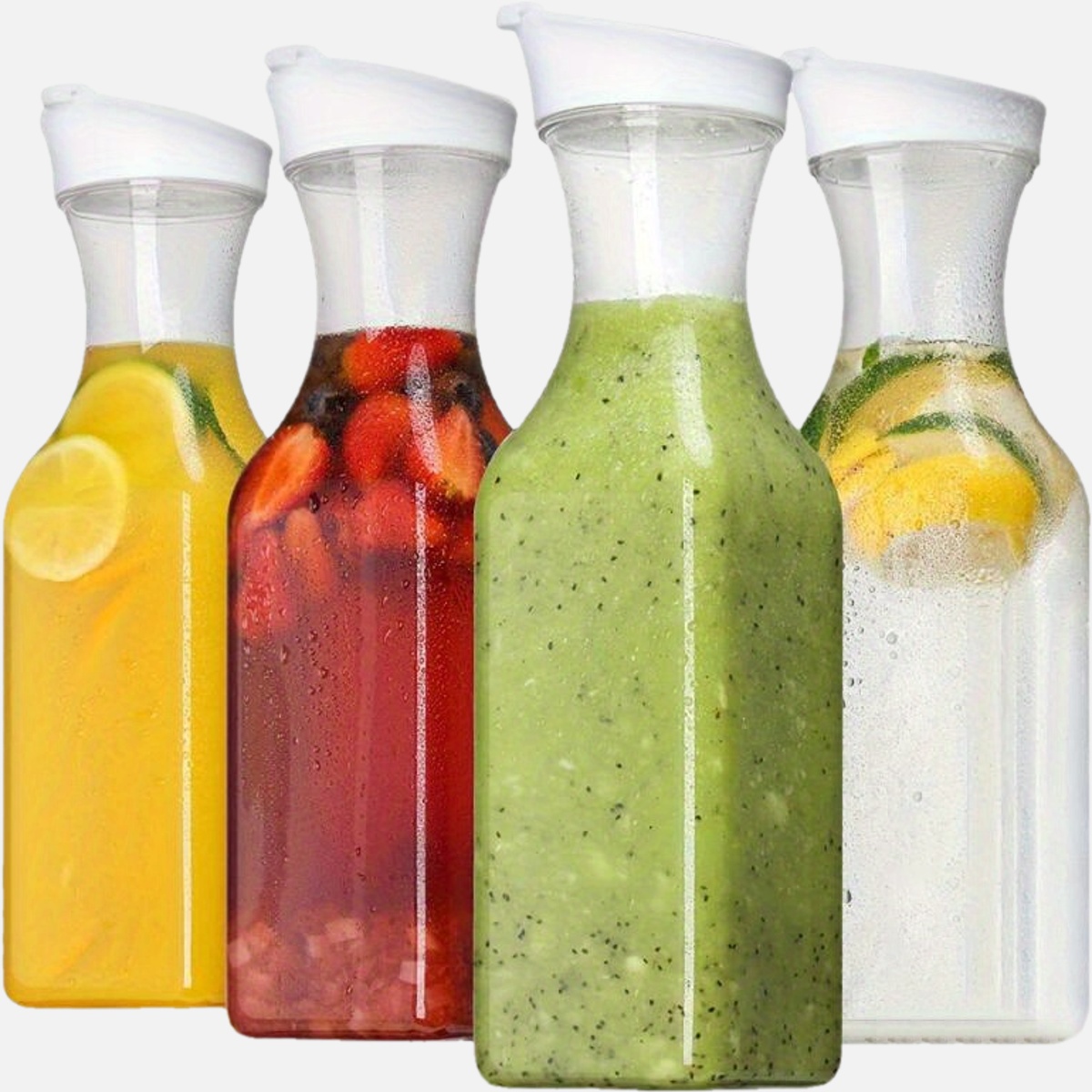 4pcs square transparent pet juice pitchers sealable - Temu