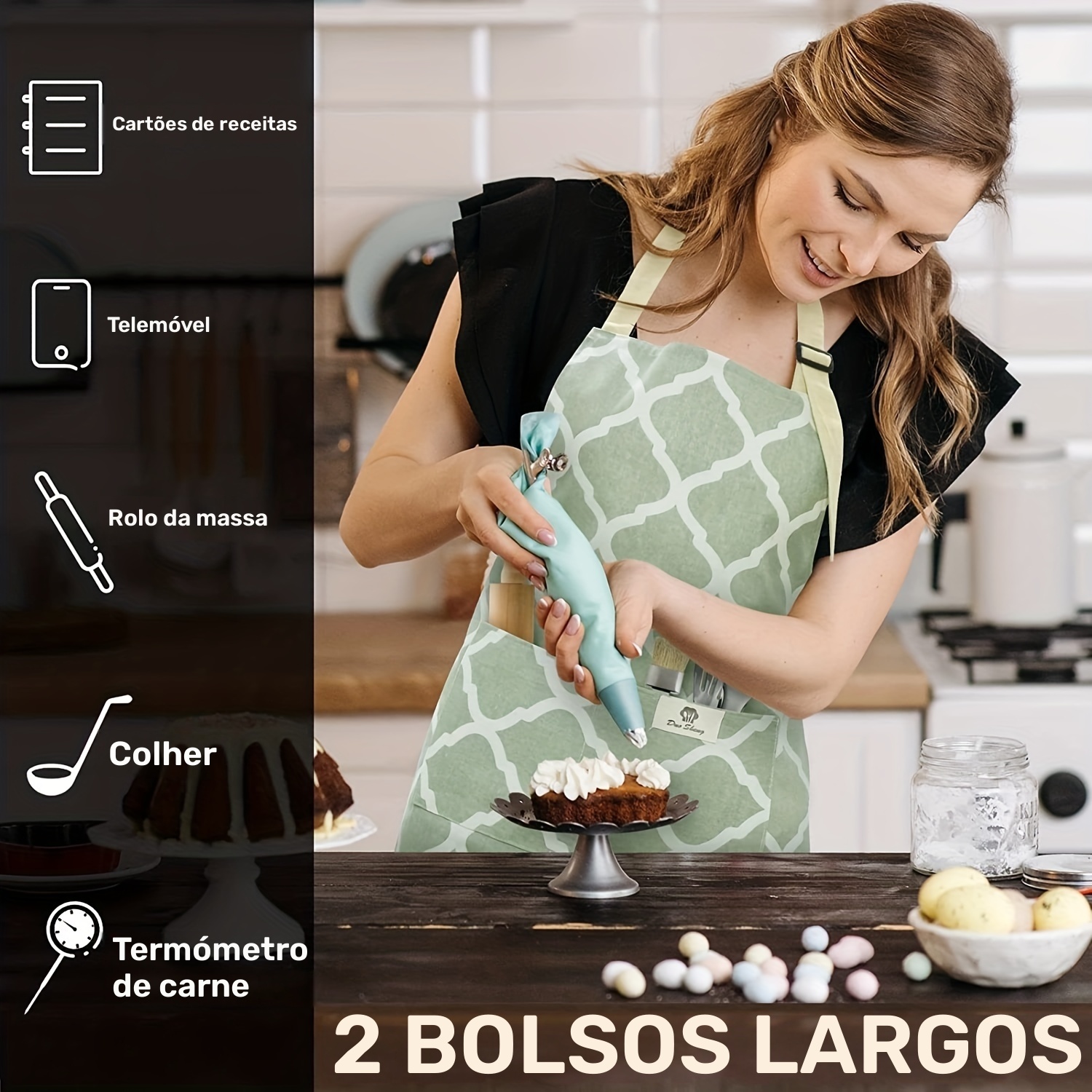 Conjunto de 2 aventais femininos com bolsos 7