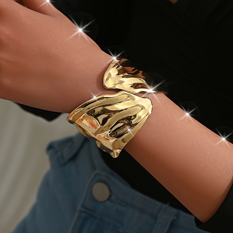 Geometric Adjustable Leaf Cuff Bangle for Women