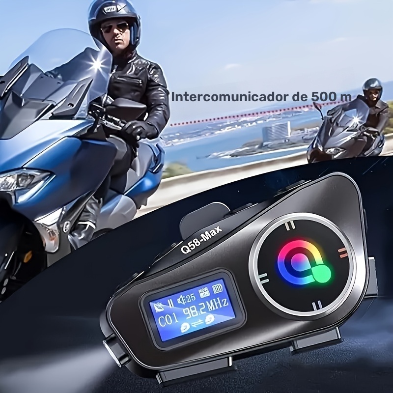Auricular sin varillas para casco de motocicleta Q58 Max 500m con intercomunicador, iluminación LED, radio FM…