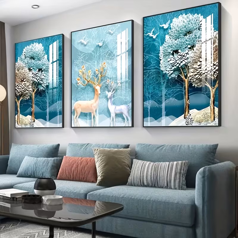 2d flat set of 3 modern abstract leaf wall art canvas paintings suitable for living room decor unframed details 1
